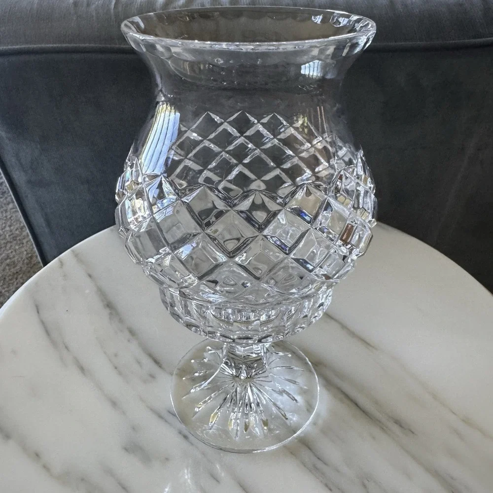 Vintage Block Crystal Candle Fairy Hurricane Lamp ~ Over 24% Lead ~ Hand Cut